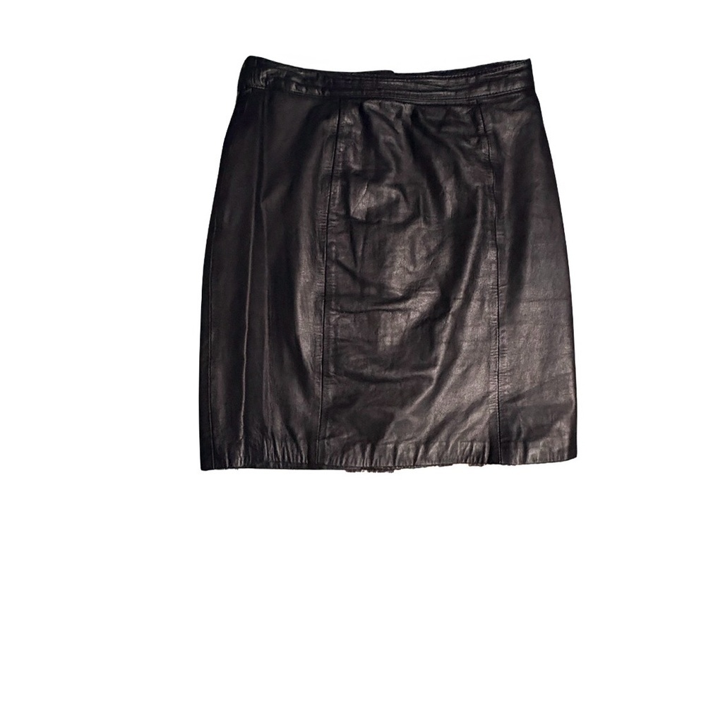 Vintage 90s Byrnes & Baker Black Genuine Leather Mini Skirt‎ 28’ waist